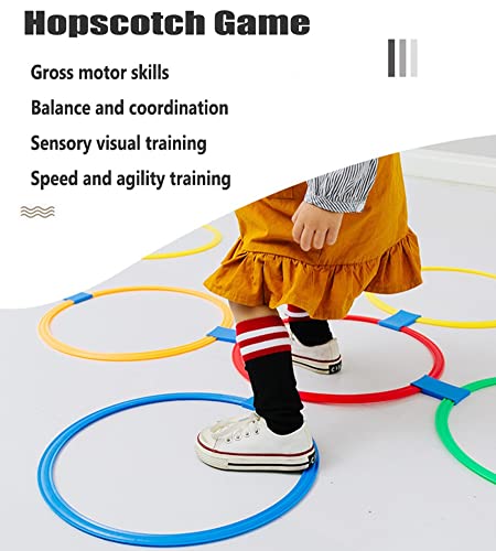 Hop Floor Hopscotch Ring Game, Kids Balance Coordination Agility Speed Training Game Equipment, 10 Rings10 Buckle - size: 38cm/15"