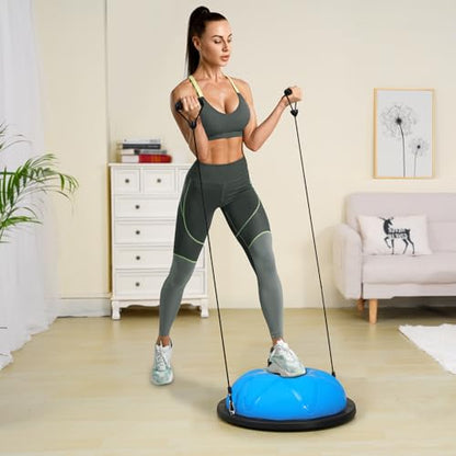 VEVOR Half Exercise Ball Trainer, 23/26 inch Balance Ball Trainer, 1500lbs Capacity Stability Ball, Yoga Ball with Resistance Bands & Foot Pump, Strength Fitness Ball for Home Gym Full Body Workout - color: 23" Particle Blue