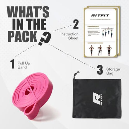 RitFit Pull Up Assist Band - Premium Resistance Band for Pull Up Assistance, Resistance Training, Body Stretching, Powerlifting, Mobility Training - color: Rose Pink