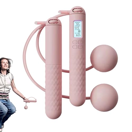 Cordless Skipping Ropes with Counter, Digital Wireless Skipping Rope, Adjustable Length Nonslip Skipping Ropes for Adults, Led Display Countdown Cordless Ball Rope, for Women & Men Workout