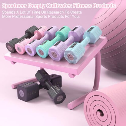 Sportneer Adjustable Dumbbells Hand Weights Set: 5 lb Dumbbell Set of 2 Each 2lb 3lb 4lb 5lb Free Weights Fast Adjust Weight 4 In 1 Weights Dumbbells Set for Women Men Home Gym Exercise Training - color: Pink