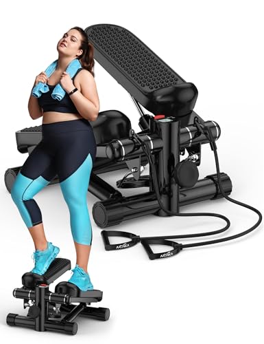 Mini Portable Stepper Machine with Resistance Bands - 330LBS Weight Capacity, Adjustable Height, LED Monitor for Full Body Workout