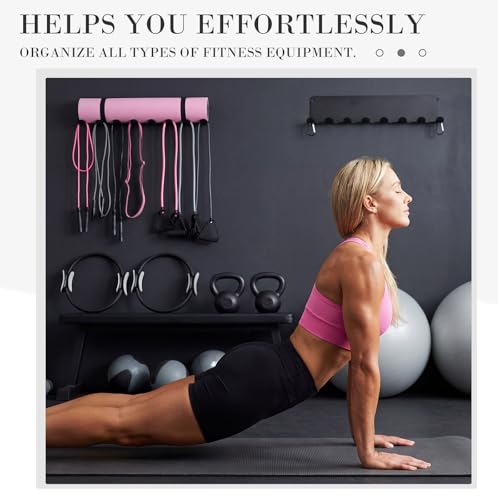 BreezeHug 2 Pcs Gym Wall Mount Storage Rack 8 Hook Heavy Duty Metal Home Gym Organizer for Resistance Band Jump Rope Barbell Accessories Multipurpose Fitness Equipment Storage, Carabiners Include
