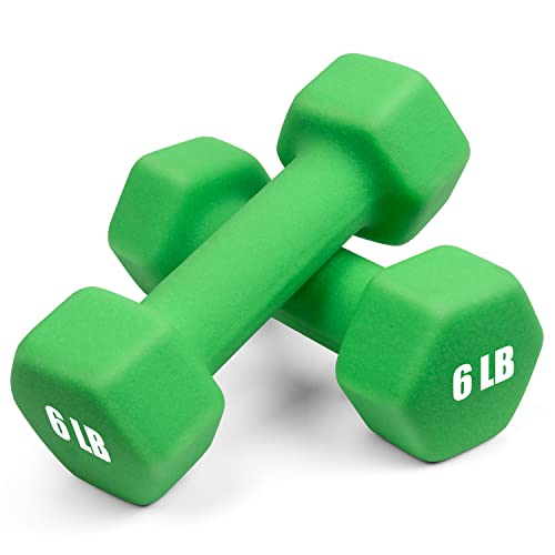 Portzon Dumbbells Neoprene with Non Slip Grip weight for Total Body Workout Exercise and Muscle Toning Compatible with of 2 Set,1-15 LB, Anti-Slip, Anti-roll, Hex Shape - color: Dark Green, size: 06-Pound,Pair