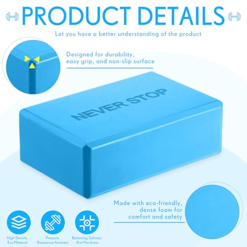 RoundFunny 4 Pack Yoga Blocks Non Slip Pilates Foam Brick - color: Blue