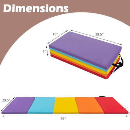 Goplus Gymnastics Mat, 6'x4' 3-Panel/6.6'x2.5' 5-Panel Folding Tumbling Mat w/Carrying Handles, Hook&Loop Fastener, Portable PU Leather Rainbow Exercise Mat for Home Gym Aerobics Yoga - color: 5-Panel,5 Color