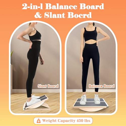 MUCITAGF 2-in-1 Professional Wooden Balance Board & Slant Board, 3 Angles