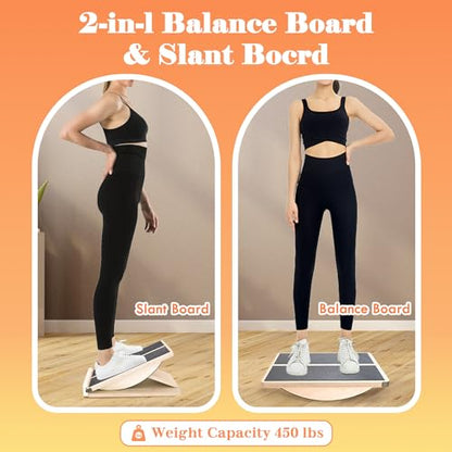 MUCITAGF 2-in-1 Professional Wooden Balance Board & Slant Board, 3 Angles