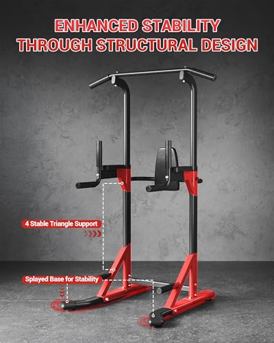 Pull Up Bar Free Standing Power Tower Dip Station, 450 Lb Capacity Carbon Steel Pull Up Station for Home Gym, Adjustable Height for Pullups Chin Ups Dips Knee Raises