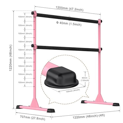 Freestanding Height Adjustable Ballet Barre - color: 4ft (Fabric Covered Crossbar, Pink)