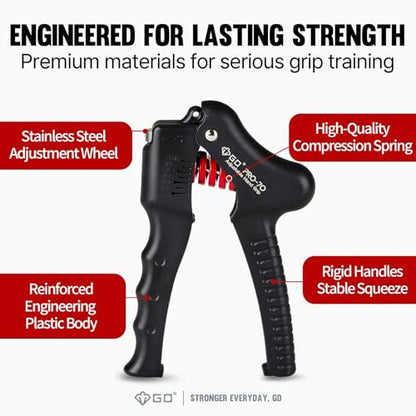GD Grip Strength Trainer (Premium Adjustable Grip Strengthener for Forearm Training) Wrist and Forearm Strengthener