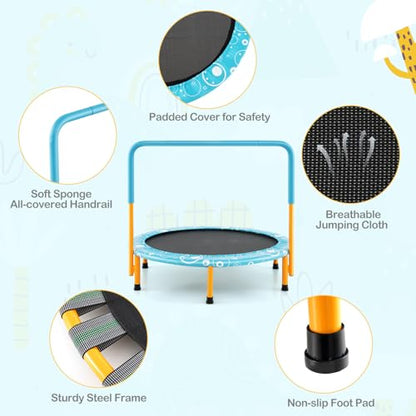 Giantex 36-Inch Mini Trampoline for Kids, ASTM Approved Foldable Rebounder Trampoline with Foamed Handle, Max Loaded 330 lbs, Indoor Safety Padded Fitness Trampoline