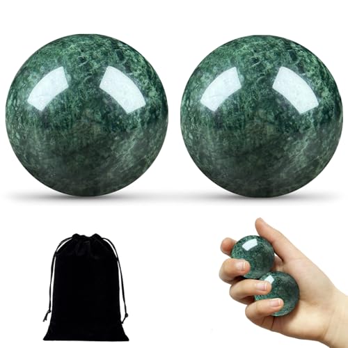 Hand Therapy Balls for Stress Relief,Baoding Balls for Women & Men,Marble Chinese Massage Ball Set for Hand Exercise,Arthritis,Brain Stress Relief,2 Pack with Storage Bag (1.57inch Dark Green)