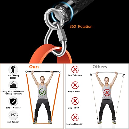 DASKING Resistance Band Bar Set for Home Gym, 500LB Total Resistance with Longer Bar & 4 Stackable Bands, Detachable for Full Body Workouts, Door Anchor, Exercise Guide - style: 98CM/38.5" Length -Black
