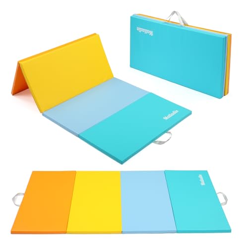 Matladin 8 FT/6FT Folding Gymnastics Gym Exercise Aerobics Mat, PU Leather Tumbling Mats for Stretching Yoga Cheerleading Martial Arts, Play