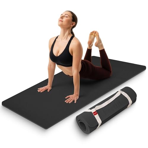 Extra Thick 12mm Exercise Mat – Non-Slip, Joint-Friendly & Cushioned Fitness Mat for Yoga, Pilates & Floor Workouts – Durable, Supportive & Includes Feetlu Classic Strap