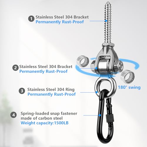 2-Pack Heavy Duty Swing Hangers with Bearings- 304 Stainless Steel Swing Hooks Set Brackets with 2 Oval Hooks,1500LB Capacity for Porch Swings, Hanging Chairs, Punching Bags, Gym Equipment