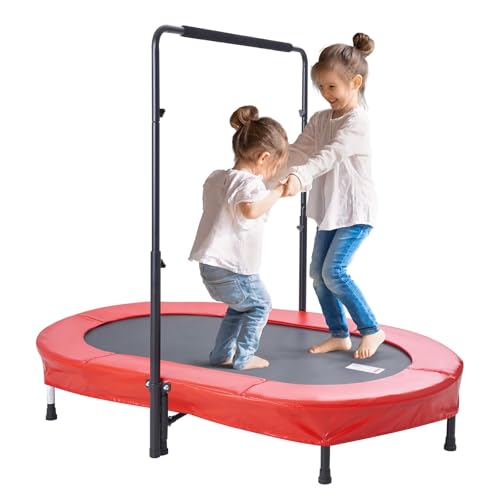 VEVOR 5FT Trampoline 50"/55"/56 * 35" for Indoor/Outdoor use for Toddlers, Foldable Mini Baby with Foam Handle, Recreational Birthday Gift - color: Red, size: 4.7 x 3 ft