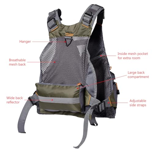 BASSDASH Strap Fishing Vest Adjustable for Men and Women, for Fly Bass Fishing and Outdoor Activities