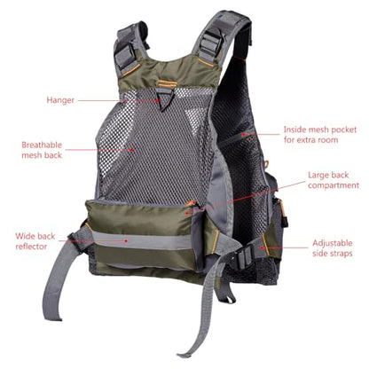 BASSDASH Strap Fishing Vest Adjustable for Men and Women, for Fly Bass Fishing and Outdoor Activities
