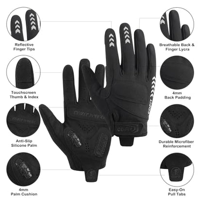 Cycling Gloves for Men Women, Full Finger Bike Gloves with Touchscreen Fingers, 4mm Padded Palm, Breathable Lightweight Bicycle Gloves with Anti-Slip Grip for Road Cycling, MTB, Commuting - size: X-Large