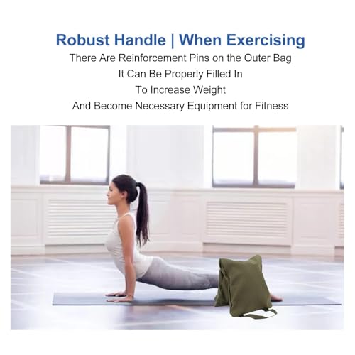 Sandbags for Working Out, Green Yoga Sand Bag for Weight Training with Double Handle, Adjustable Fillable Yoga Canvas Sandbags for Adding Weight and Support