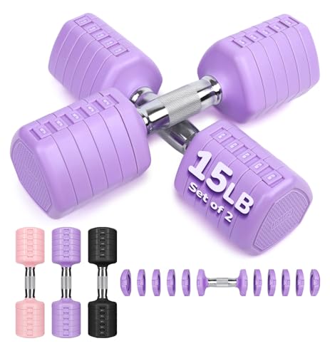 Adjustable Dumbbell Set of 2, 10LB 20LB 30LB Weight Set - color: Purple, size: 30 lbs Total-(15LB Each)