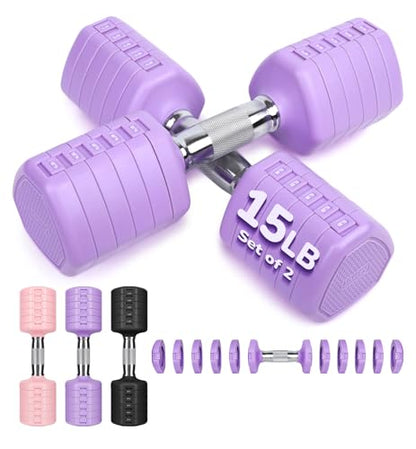 Adjustable Dumbbell Set of 2, 10LB 20LB 30LB Weight Set - color: Purple, size: 30 lbs Total-(15LB Each)