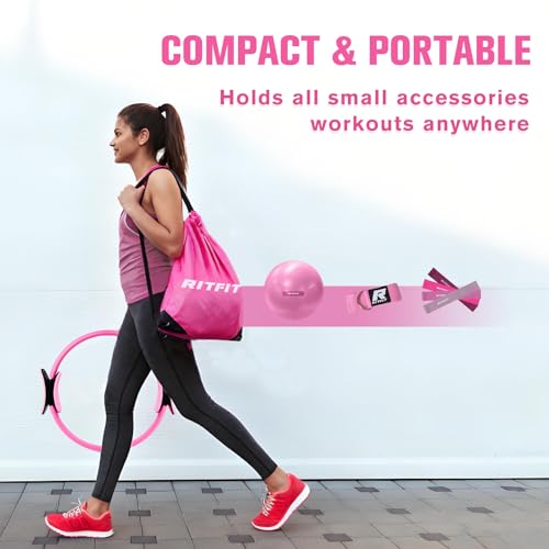 RitFit Pilates Ring Circle - 14 Inch Magic Fitness Circle for Toning Inner & Outer Thighs, Bonus Workout Guide Included (Pink Kit)