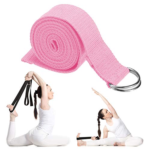 Yoga Strap – Sturdy Cotton Exercise Straps 6FT Straps - Adjustable D-Ring Buckle Gives Stretching Flexibility For Yoga Stretching & General Fitness Physical Therapy Pilates Gym Workouts - color: pink