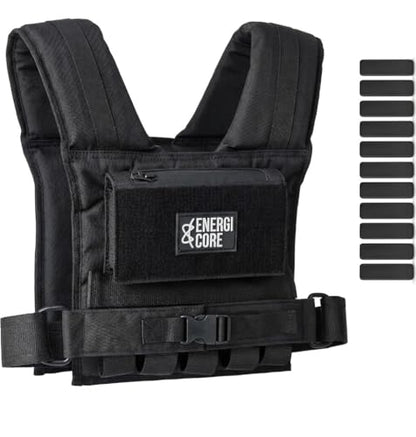 ENERGI CORE Adjustable Weighted Vest , 20lbs/30lbs/40lbs - Heavy Duty Tactical Weight Vest for Men & Women Workout - Removable Iron Weights, Reflective Strip & Zipper Pocket - Strength Training, Running & Fitness