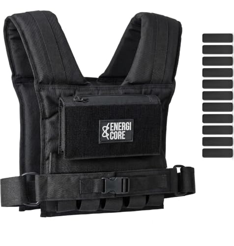 ENERGI CORE Adjustable Weighted Vest , 20lbs/30lbs/40lbs - Heavy Duty Tactical Weight Vest for Men & Women Workout - Removable Iron Weights, Reflective Strip & Zipper Pocket - Strength Training, Running & Fitness