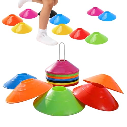 Marker Cones, 50 Pieces Stackable Portable Colorful Equipment, Soccer Cones with Holder for Football Basketball Baseball Training Drills Workout, 180 Character Long Tittle