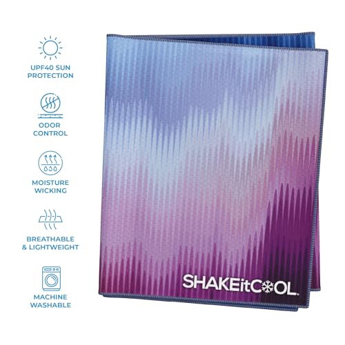 SHAKEitCOOL Extended Size Cooling Towel – Be Cool in Style - Heat Relief, Soft, Lightweight, Sun Protection, Easy Clean - Perfect for Biking, Hiking, Running, Yoga, Golf - Blue Purple Wave M - color: Blue Purple Wave