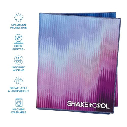 SHAKEitCOOL Extended Size Cooling Towel – Be Cool in Style - Heat Relief, Soft, Lightweight, Sun Protection, Easy Clean - Perfect for Biking, Hiking, Running, Yoga, Golf - Blue Purple Wave M - color: Blue Purple Wave