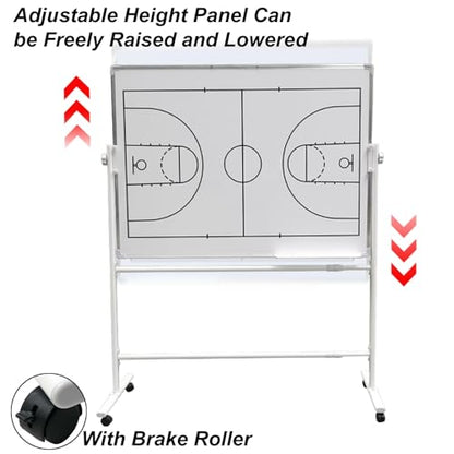 Double-Sided Wheeled Coaching Whiteboards, Basketball Board for Coaches with Marker Pen and Eraser, Retractable Bracket, for Daily Training, Tactical Deployment(Football) - size: Football