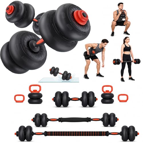 Yoleo Adjustable Dumbbell Set, 45LBS Free Weight Set with Silent Anti-Collision Air Cushion with Connector, 5-in-1 Dumbbells Set Includes Barbell, Kettlebells, Push up Stand, Weight Plate, Exercise & Fitness Dumbbells Weight Set for Home Gym Suitable Men/