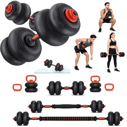 Yoleo Adjustable Dumbbell Set, 45LBS Free Weight Set with Silent Anti-Collision Air Cushion with Connector, 5-in-1 Dumbbells Set Includes Barbell, Kettlebells, Push up Stand, Weight Plate, Exercise & Fitness Dumbbells Weight Set for Home Gym Suitable Men/
