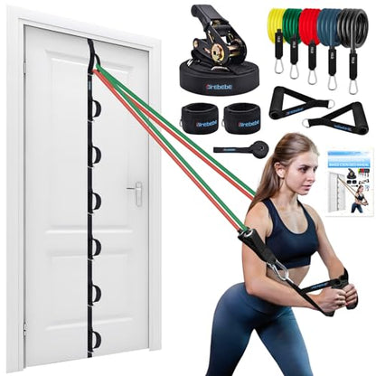 Upgrade Door Anchor Strap for Resistance Bands Exercise, Multi Points Anchor Straps with 7 Loops+ 7 D Rings, Home Gym Workout Equipments with Ratchet Adjust Tighten Straps Not Loose, Sturdy - style: Door Anchor+Resistance Bands Set