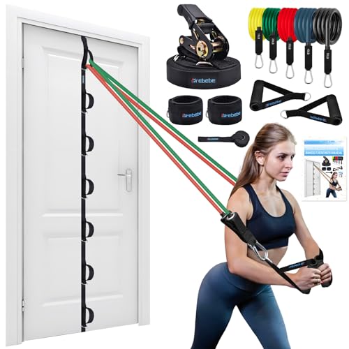 Upgrade Door Anchor Strap for Resistance Bands Exercise, Multi Points Anchor Straps with 7 Loops+ 7 D Rings, Home Gym Workout Equipments with Ratchet Adjust Tighten Straps Not Loose, Sturdy - style: Door Anchor+Resistance Bands Set