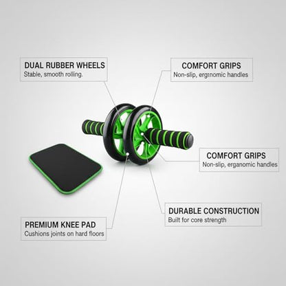 Ab Wheel Roller with Knee Pad, Dual Exercise Wheel for Core Strength Training, Non-Slip Rubber Wheels for Home Gym Workouts on Hard Floors
