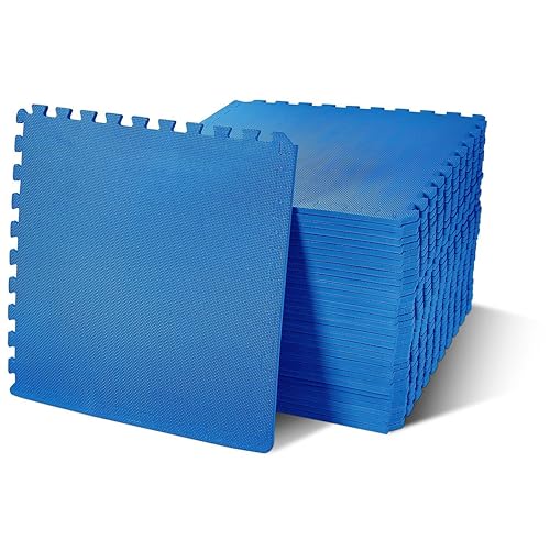 BalanceFrom Puzzle Exercise Mat 1/2" Thick, EVA Interlocking Foam Floor Tiles for Home Gym, Mat for Home Workout Equipment, Floor Padding for Kids, Blue, 24 in x 24 in x 1/2 in, 144 Sq Ft - 36 Tiles - color: Blue, style: 1/2” Thick, 144 Square Feet