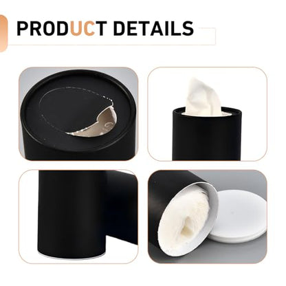 4 PCS Car Tissue Holder, Car Cup Holder Convenient Travel Tissue Tube, Refillable Auto Cup Holder Round Napkin Container with 120 Sheets Facial Tissues, Universal for Most Cars (Black)