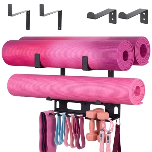 Novabright Gym Storage Rack Resistance Band Rack Multi Purpose Wall Mount for Home 8 Hook Wall Hanger Display with 4 Adjustable Hooks for Gym Equipment, Exercise Bands, Lifting Belts and Jump Ropes