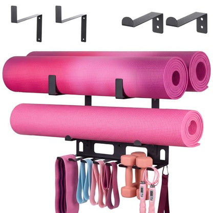 Novabright Gym Storage Rack Resistance Band Rack Multi Purpose Wall Mount for Home 8 Hook Wall Hanger Display with 4 Adjustable Hooks for Gym Equipment, Exercise Bands, Lifting Belts and Jump Ropes