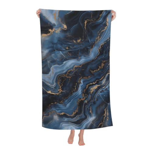 Blue Marble Beach Towel, 32x52in Microfiber Quick Dry Gold Cracked Lines Abstract Bath Towels, Soft Lightweight Oversized Sand Free, for Travel Pool Swimming Gym Decor, Gifts - color: Marble