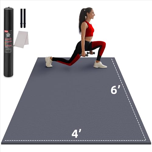 GymCope Large Exercise Mat for Home Workout,12‘x6’/10'x6'/9'x6'/8'x6'/7'x5'/6'x4' (7mm) Extra Thick Workout Mat, High-Density Gym Mat for Cardio, Jump Rope, MMA, Weights (Shoe-Friendly) - color: 6'*4'Dark Grey