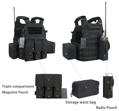 Tactical Vest for Airsoft & Paintball, Adjustable MOLLE Plate Carrier with Patch Panels for Hunting & Outdoor Training - color: Black