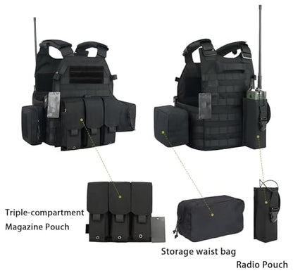Tactical Vest for Airsoft & Paintball, Adjustable MOLLE Plate Carrier with Patch Panels for Hunting & Outdoor Training - color: Black