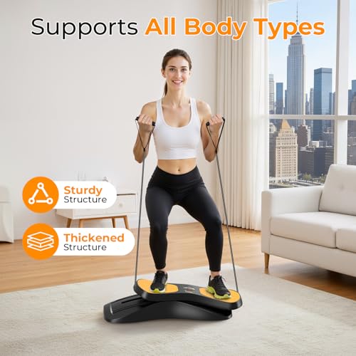 OWLSKY Balance Board with Resistance Bands, Portable Rock Stepper Featuring LCD Monitor, 330 lbs Capacity Ski Machine for Full Body Workout